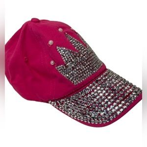 NEW dark pink rhinestone bling Y2K crown baseball cap